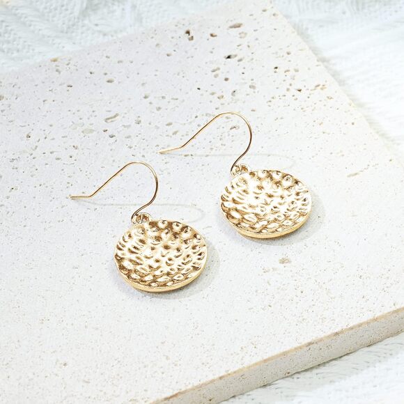 18mm Gold Disc Circle Dangle Earrings for Women - Picture 4 of 5